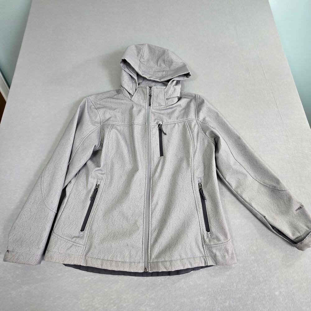 Free Country Live In It Gray Full Zip Jacket Lined Removable Hood Womens P-XL